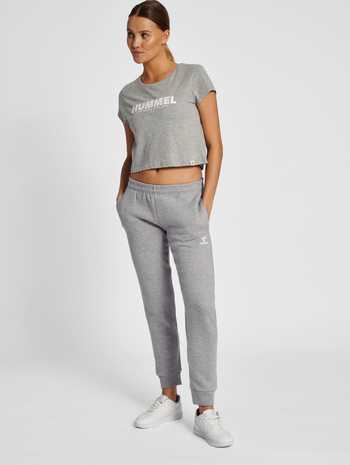 hmlLEGACY WOMAN CROPPED T-SHIRT, GREY MELANGE, model