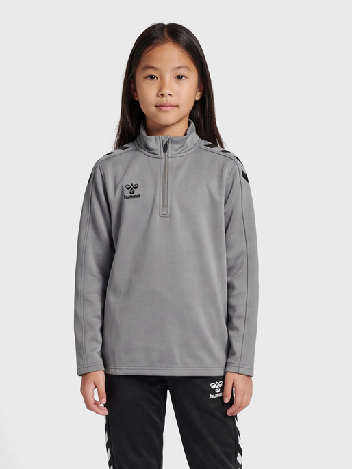 hmlCORE XK HALF ZIP POLY SWEAT KIDS, GREY MELANGE, model