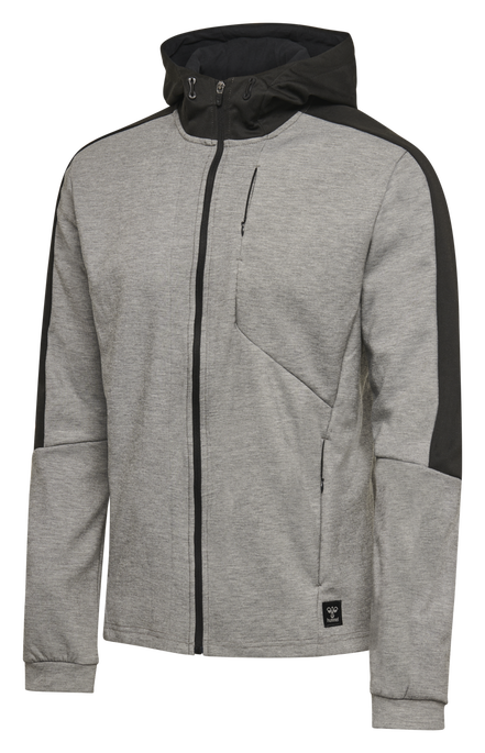 hmlTROPPER ZIP HOODIE, GREY MELANGE, packshot