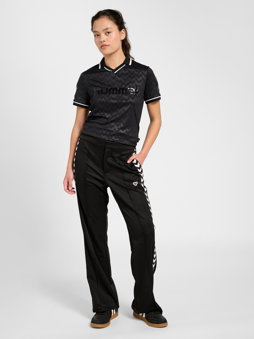 Flared Stretch Logotape Pants, BLACK, model