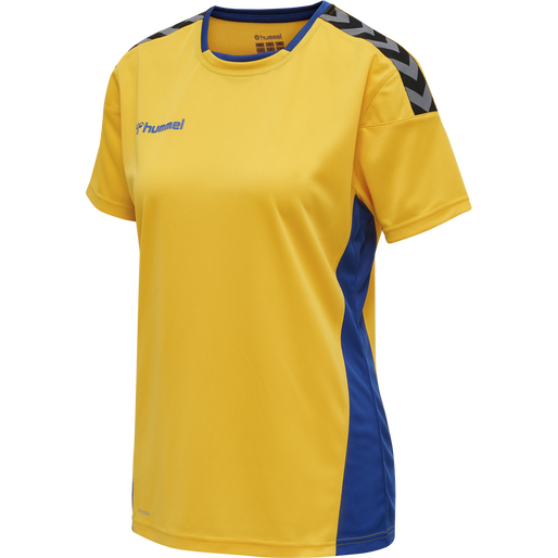 hmlAUTHENTIC POLY JERSEY WOMAN S/S, SPORTS YELLOW/TRUE BLUE, packshot