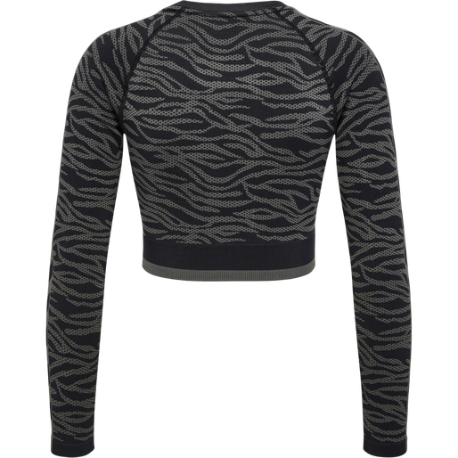 hmlMT SAGA SEAMLESS CROP T-SHIRT LS, BLACK/ASPHALT MELANGE, packshot