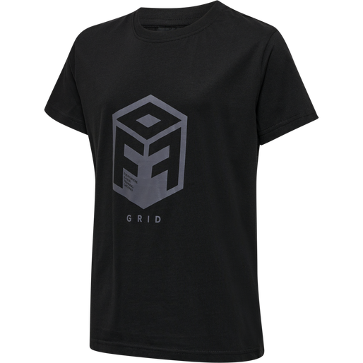 hmlOFFGRID COTTON JERSEY S/S KIDS, JET BLACK/FORGED IRON, packshot