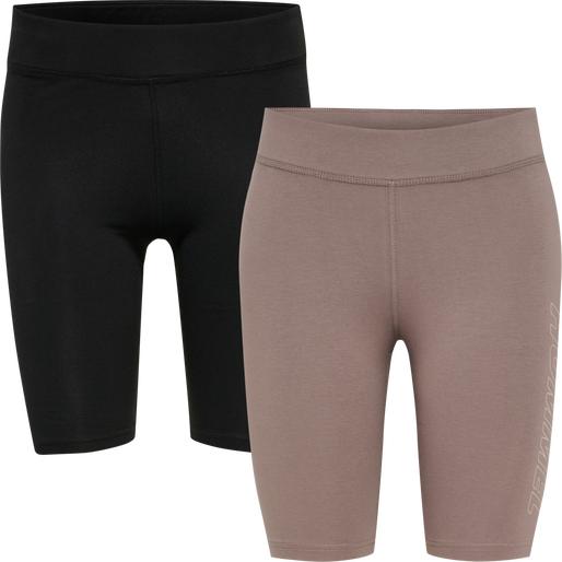 hmlTE MAJA 2-PACK MW C TIGHT SHORTS, BLACK/DRIFTWOOD, packshot