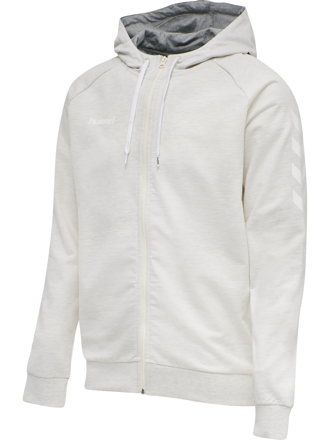 HUMMEL GO COTTON ZIP HOODIE, EGRET MELANGE, packshot