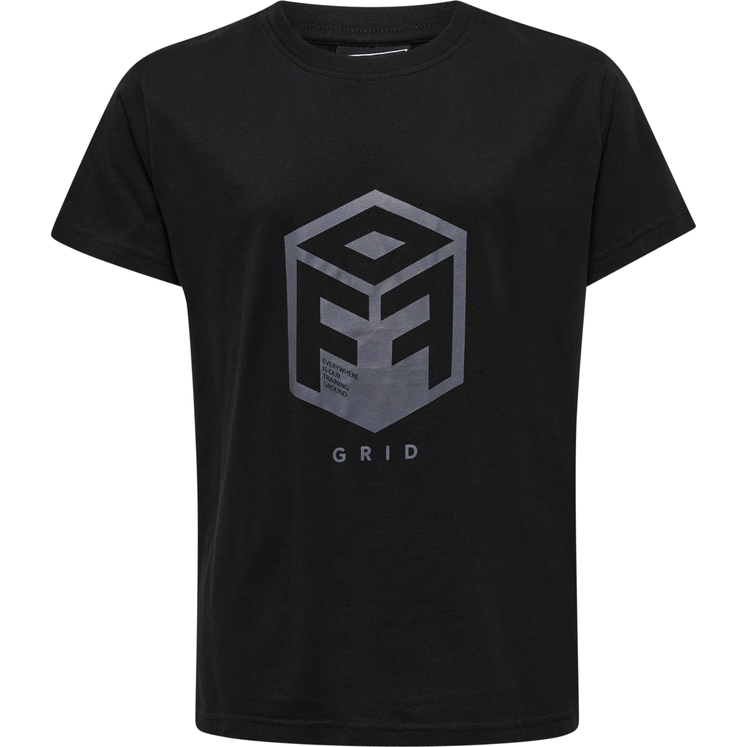 hmlOFFGRID COTTON JERSEY S/S KIDS, JET BLACK/FORGED IRON, packshot