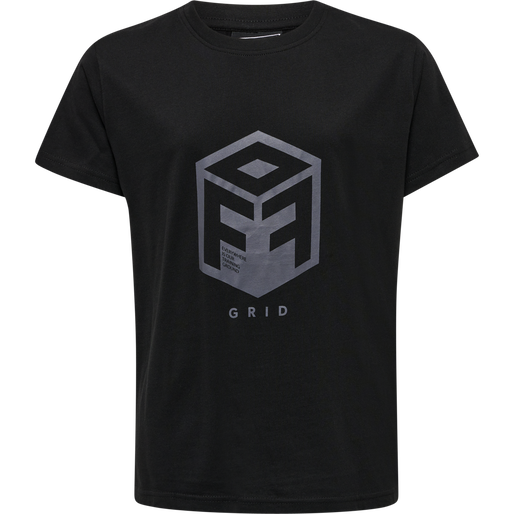 hmlOFFGRID COTTON JERSEY S/S KIDS, JET BLACK/FORGED IRON, packshot