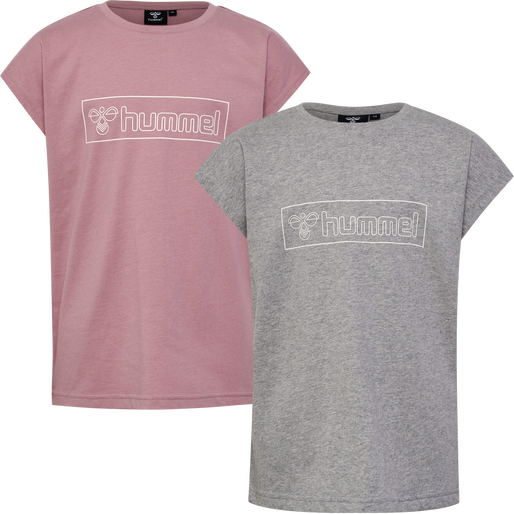 hmlBOXLINE T-SHIRT S/S 2 PK, GREY MELANGE/WOODROSE hmlBOXLINE T-SHIRT S/S 2 PK, GREY MELANGE/WOODROSE, packshot