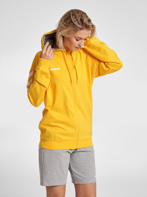 HUMMEL GO COTTON ZIP HOODIE WOMAN, SPORTS YELLOW, model