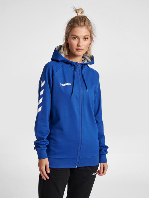 HUMMEL GO COTTON ZIP HOODIE WOMAN, TRUE BLUE, model