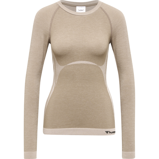hmlCLEA SEAMLESS TIGHT T-SHIRT L/S, CHATEAU GRAY/DRIFTWOOD MELANGE, packshot