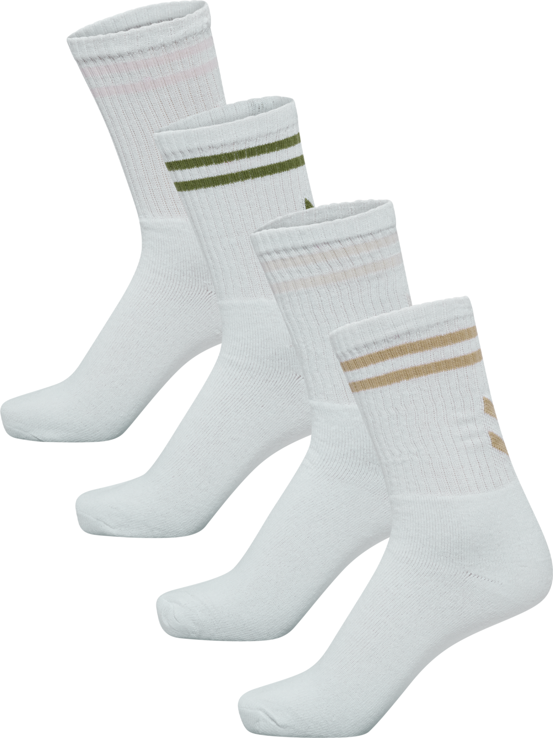 hml4 PACK DOUBLE STRIPE CREW SOCK, PALE WHITE/GREEN/PINK/BROWN, packshot