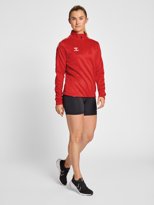 hmlCORE XK HALF ZIP SWEAT WOMAN, TRUE RED, model