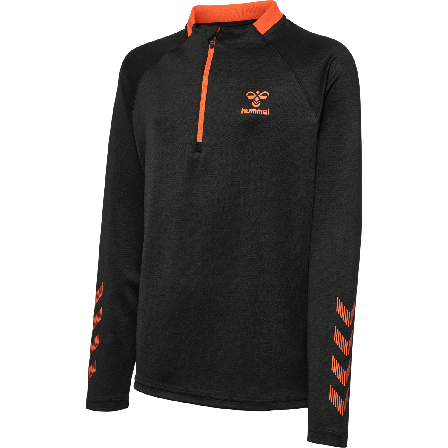 hmlGG12 ACTION HALF ZIP SWEAT KIDS, BLACK/CHERRY TOMATO, packshot