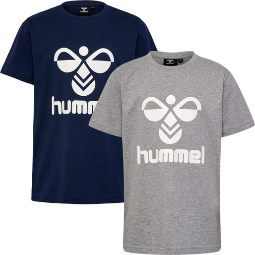hmlTRES T-SHIRT S/S 2-PK, BLACK IRIS/GREY MELANGE, packshot