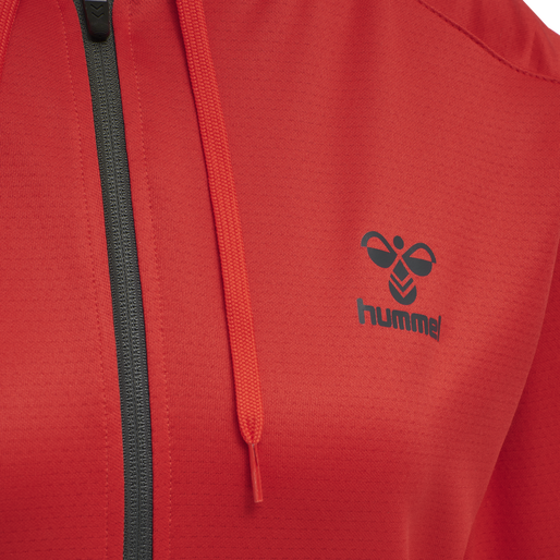 hmlACTION POLY ZIP HOODIE WOMAN, FLAME SCARLET/EBONY, packshot