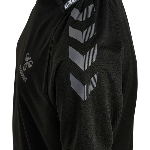 hmlONGRID POLY JERSEY S/S KIDS, JET BLACK/FORGED IRON, packshot
