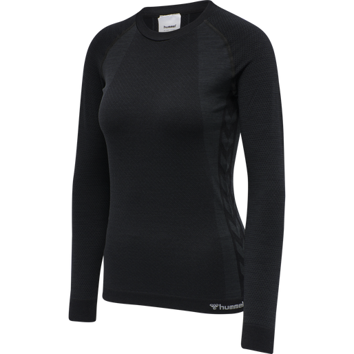 hmlCLEA SEAMLESS T-SHIRT L/S, BLACK MELANGE, packshot